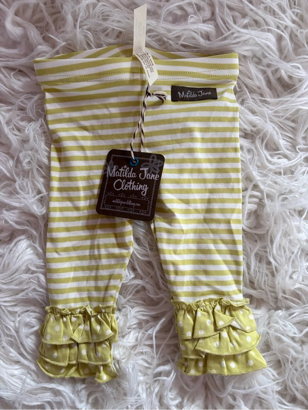 NWT Matilda Jane Finger Puppet Leggings 3–6M Make Believe Green Stripe Baby